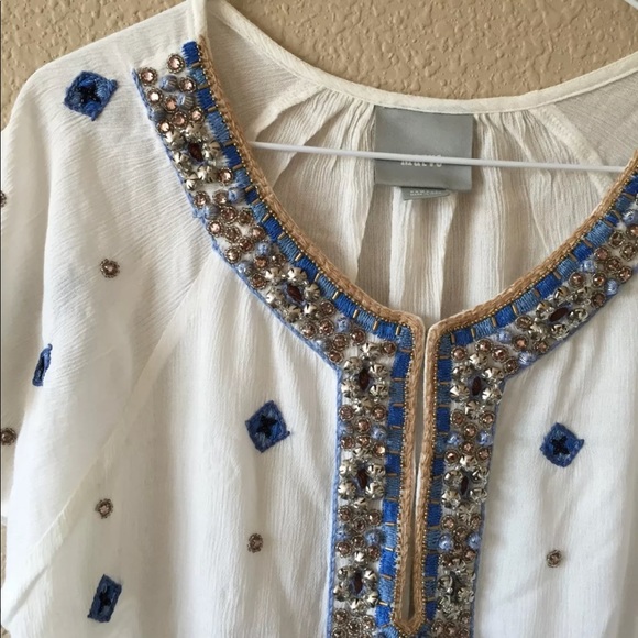 Anthropologie Maeve embellished embroidered top XS jeweled boho gauzy white - Picture 3 of 8